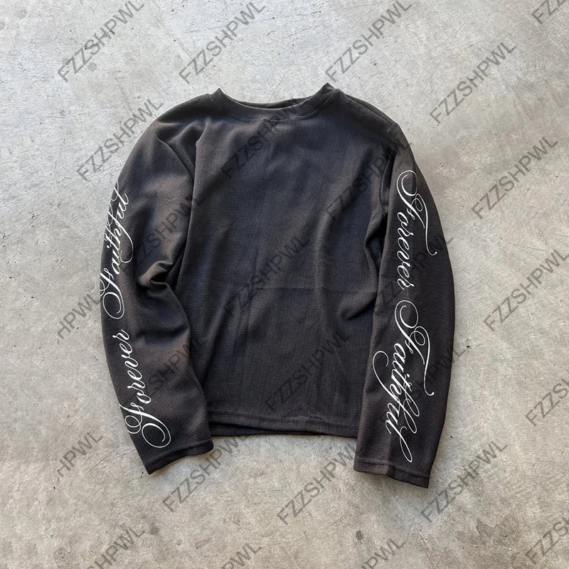 O-Neck Hip Hop Y2k Long sleeve Top Harajuku Letter Print