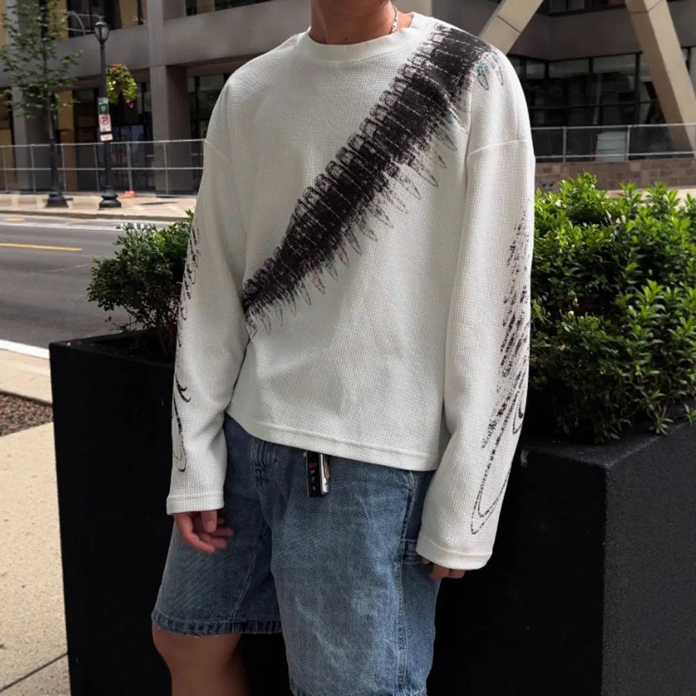 Long Sleeve Waffle Print