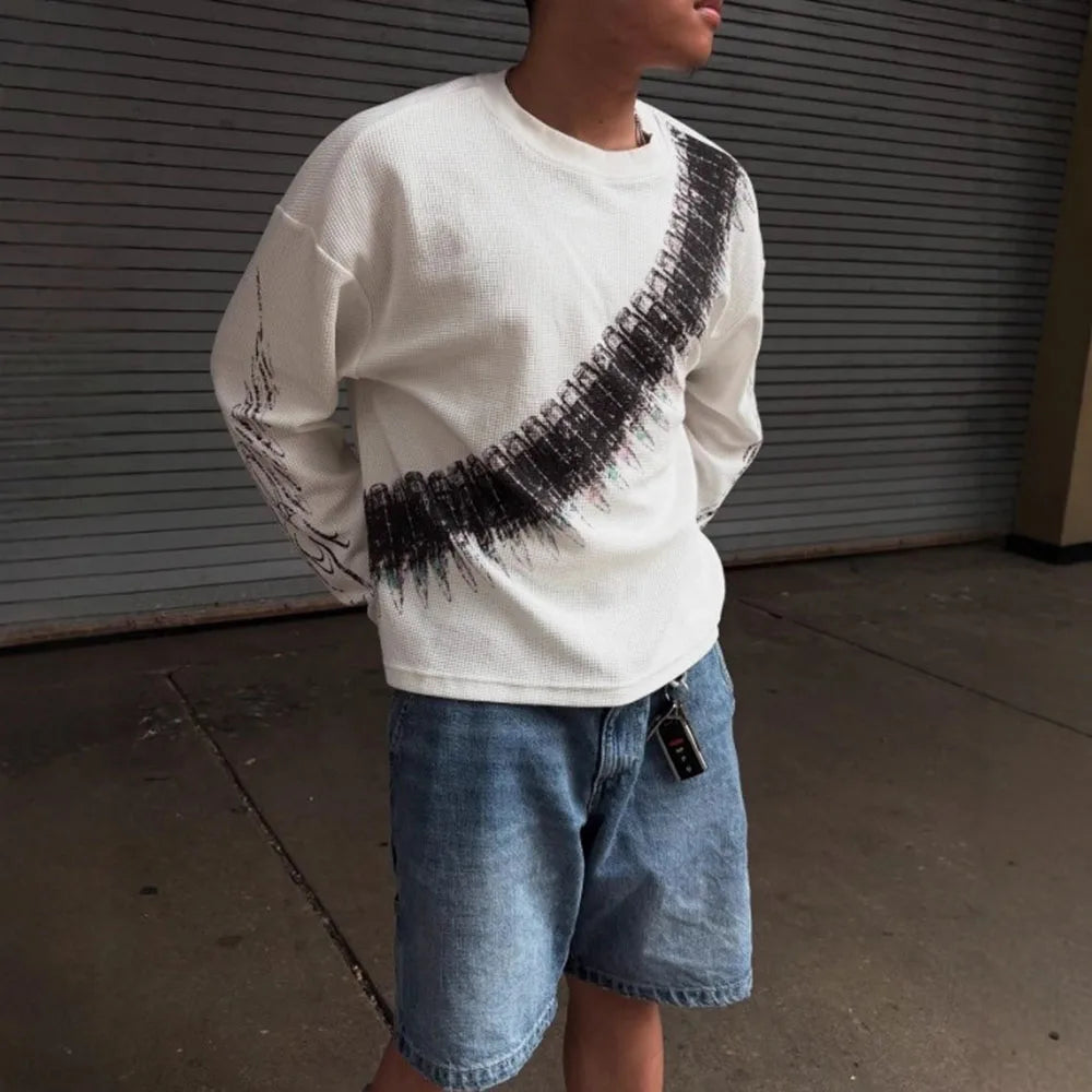 Long Sleeve Waffle Print